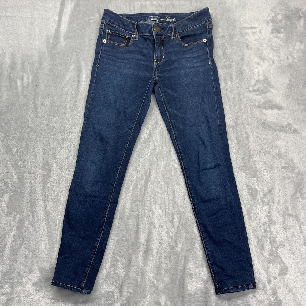 American Eagle Skinny Jeans Womens 8 (30x27) Blue Denim Super Stretch Whiskered
